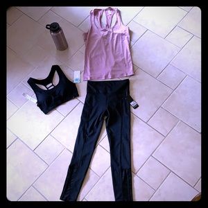 Ellie 4 piece set! small, pink top, bra, leggings!